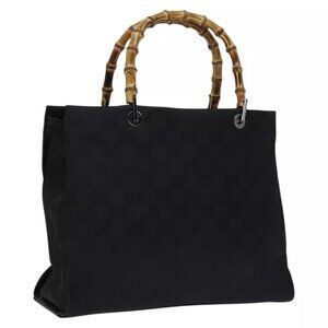 GUCCI Bamboo GG Canvas Hand Bag Nylon Black